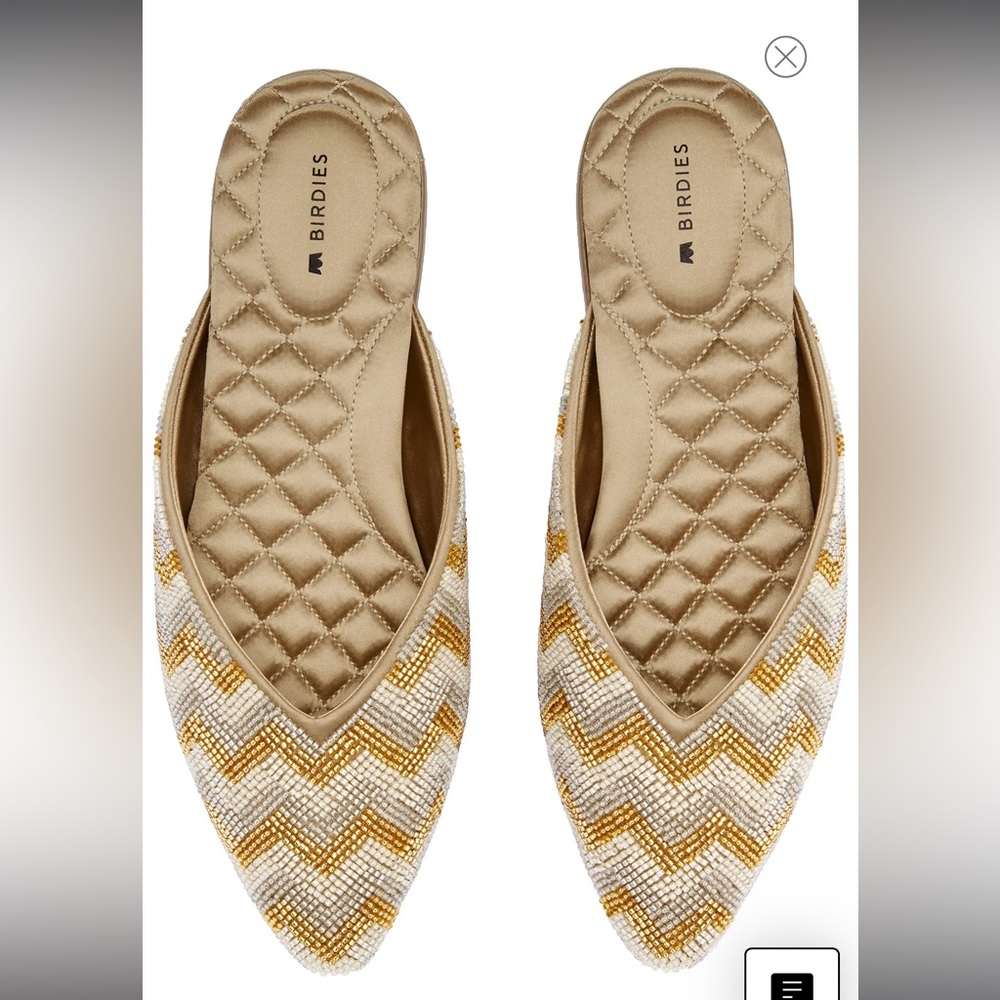 Birdies BRAND NEW The Swan Champagne Chevron Slide Slippers Size 7